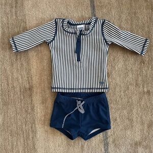Rugged Butts Navy Seersucker Infant Swim Set